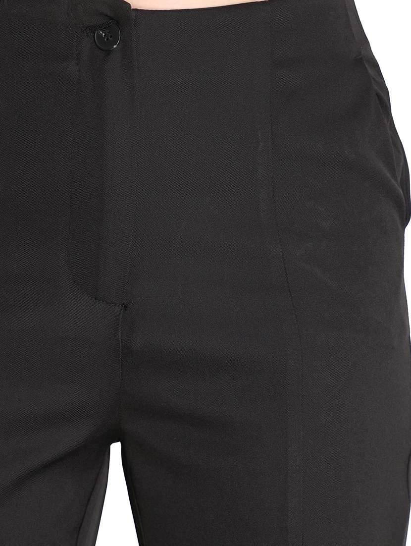 women solid black pleated trouser - 20683919 - Standard Image - 3