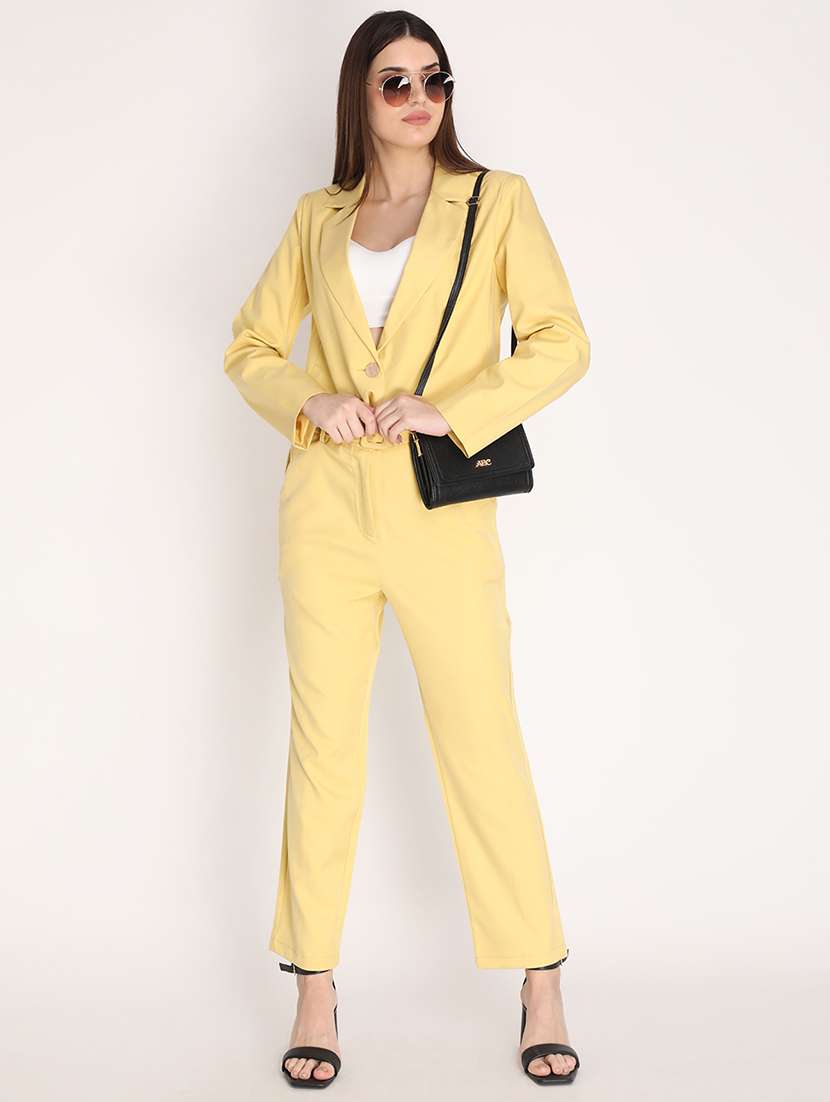 women yellow solid flat front trouser - 20683920 - Standard Image - 3