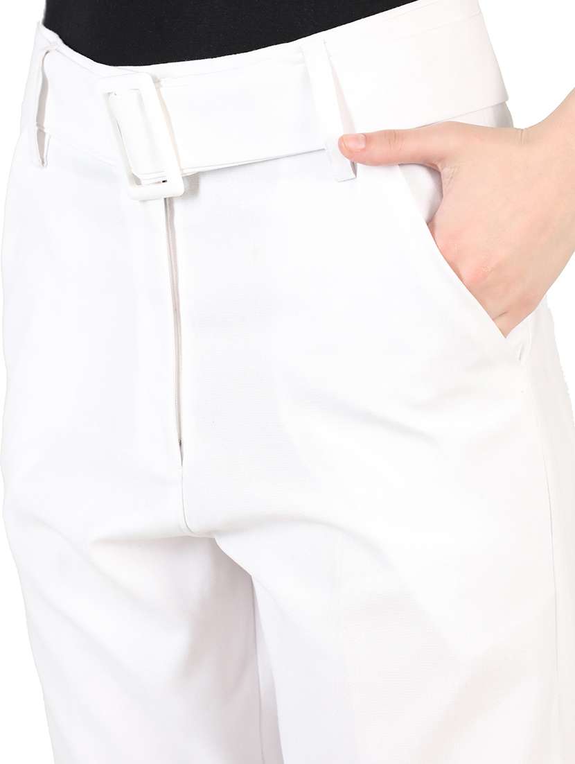 women mid-rise white solid track pant - 20683922 - Standard Image - 3