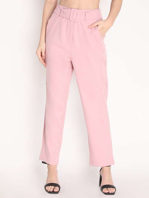 solid pink belted trouser - 20683925 -  Standard Image - 0