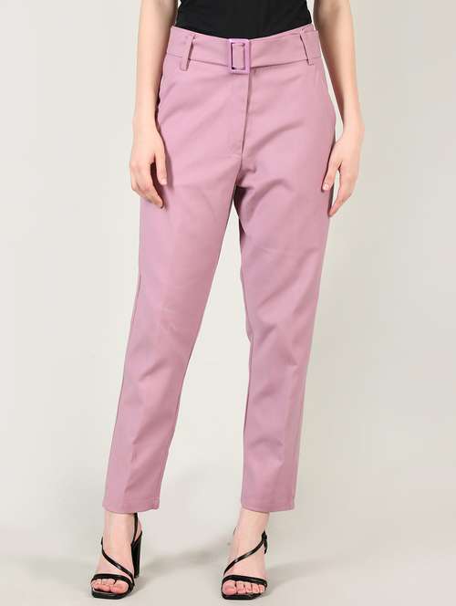 women mid-rise pink solid full length trouser - 20683926 -  Standard Image - 0