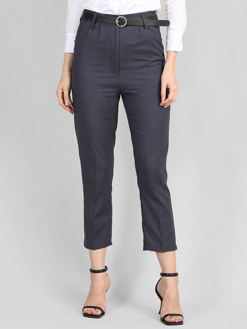 solid navy blue cropped trouser