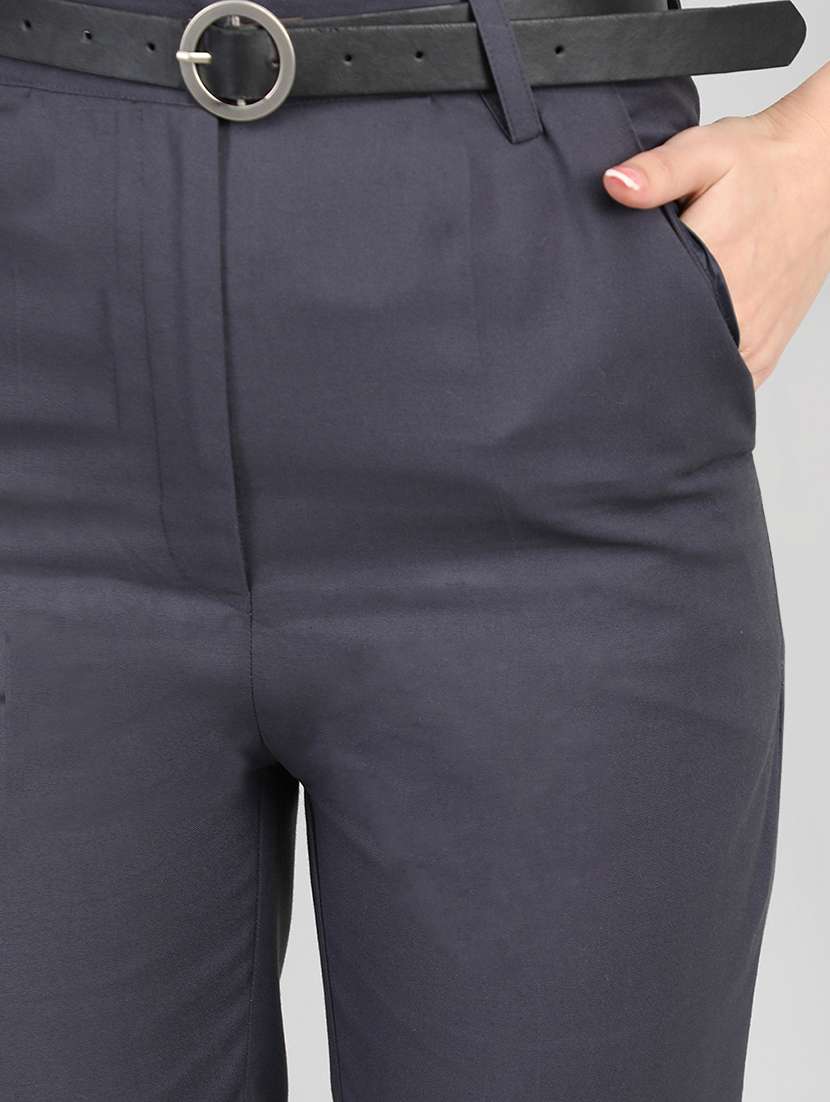 solid navy blue cropped trouser - 20683927 - Standard Image - 3