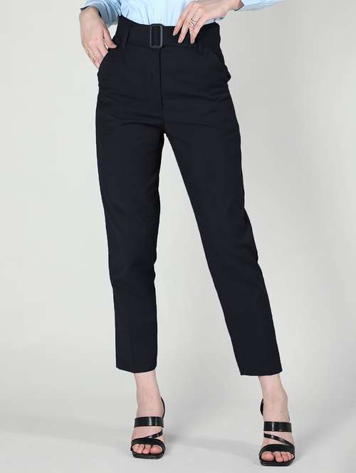 women mid-rise navy blue solid track pant - 20683928 - Standard Image - 0