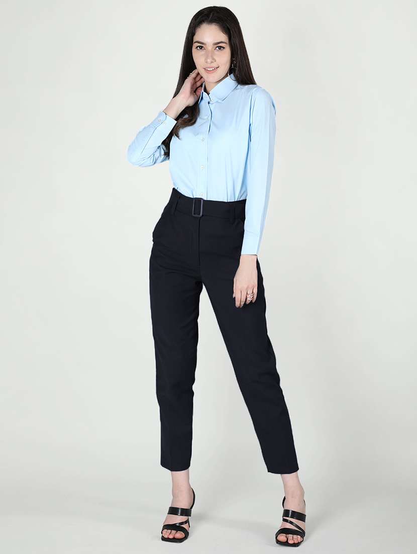 women mid-rise navy blue solid track pant - 20683928 - Standard Image - 3