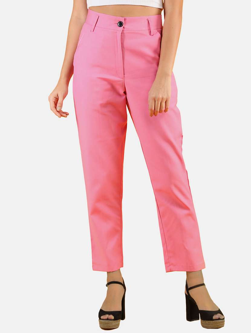 solid pink flat front trouser - 20683930 -  Zoom Image - 0