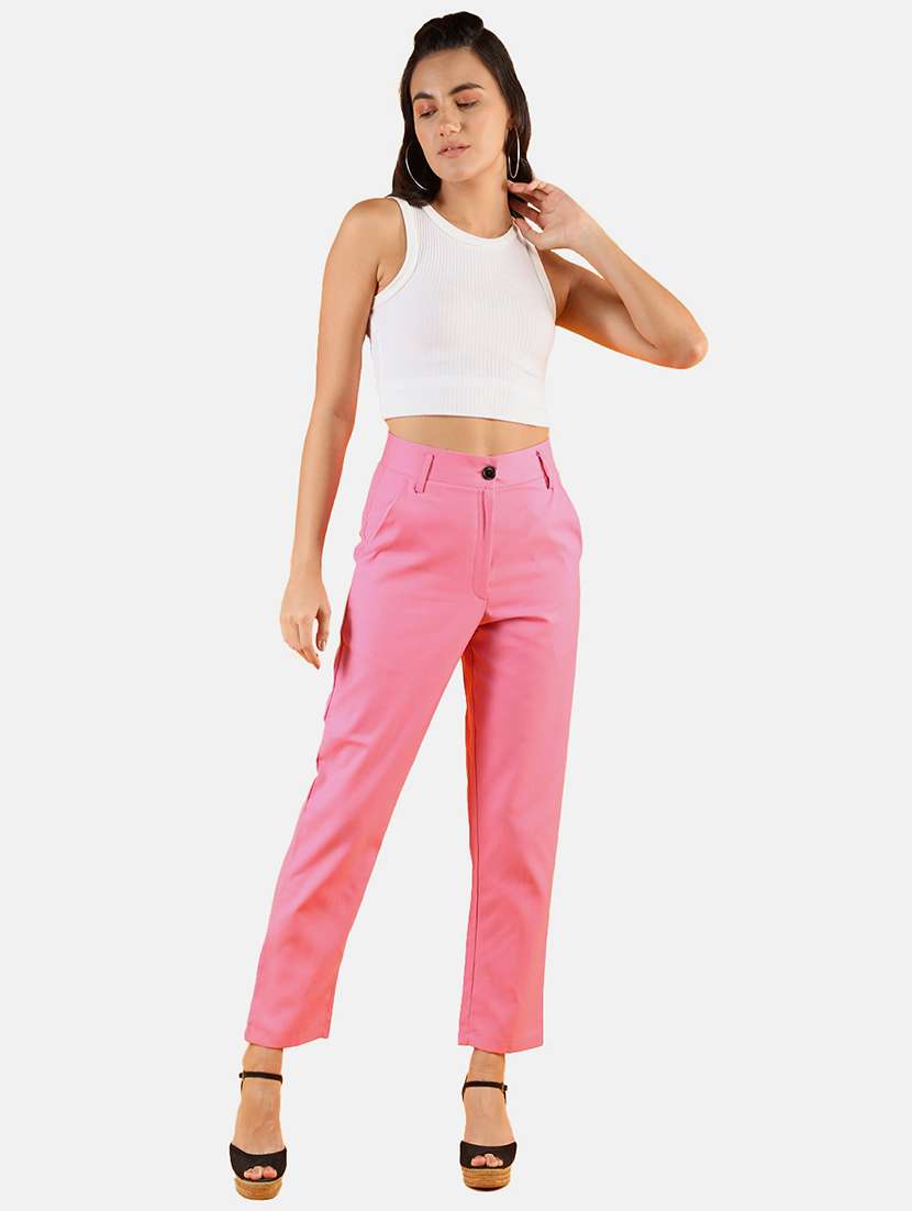 solid pink flat front trouser - 20683930 - Standard Image - 3