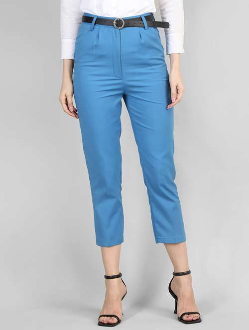 women mid-rise blue solid track pant - 20683933 - Standard Image - 0