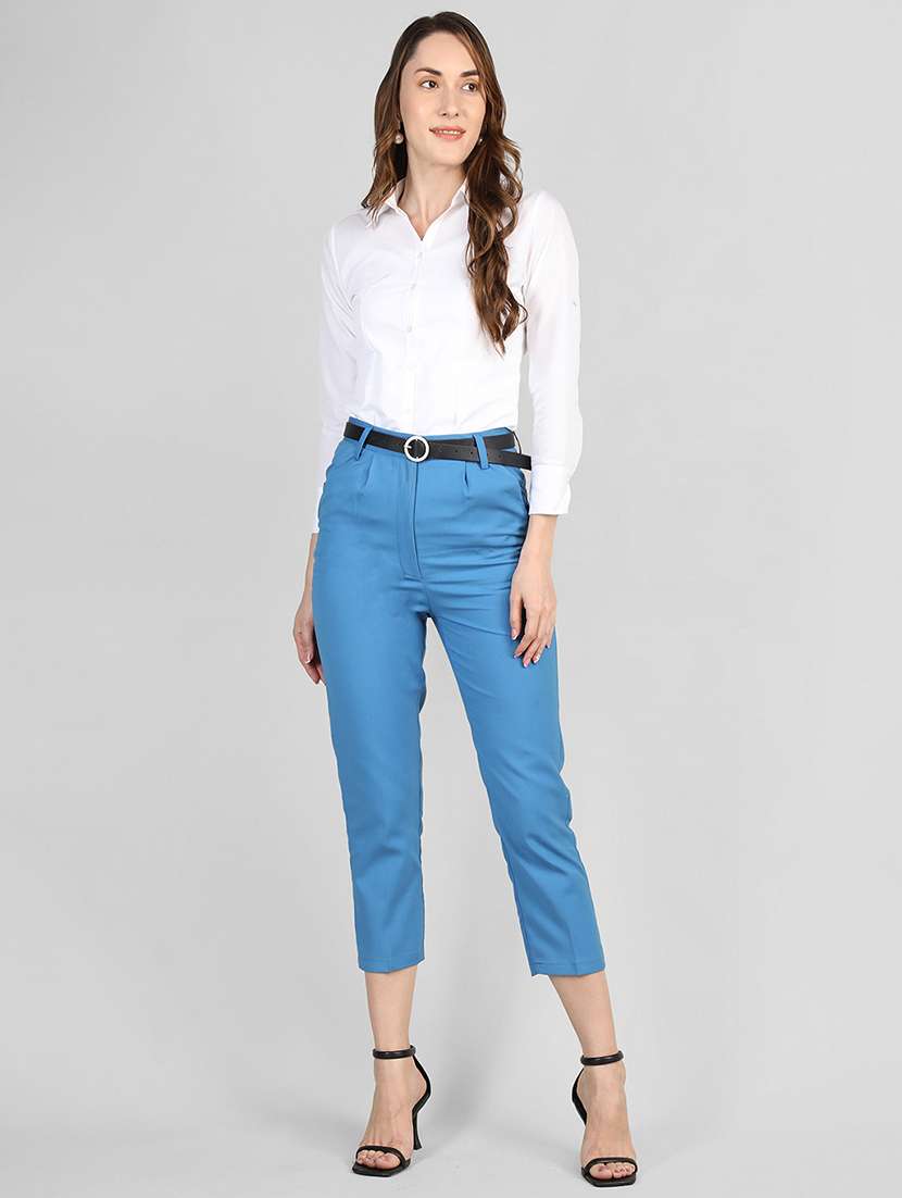 women mid-rise blue solid track pant - 20683933 - Standard Image - 3