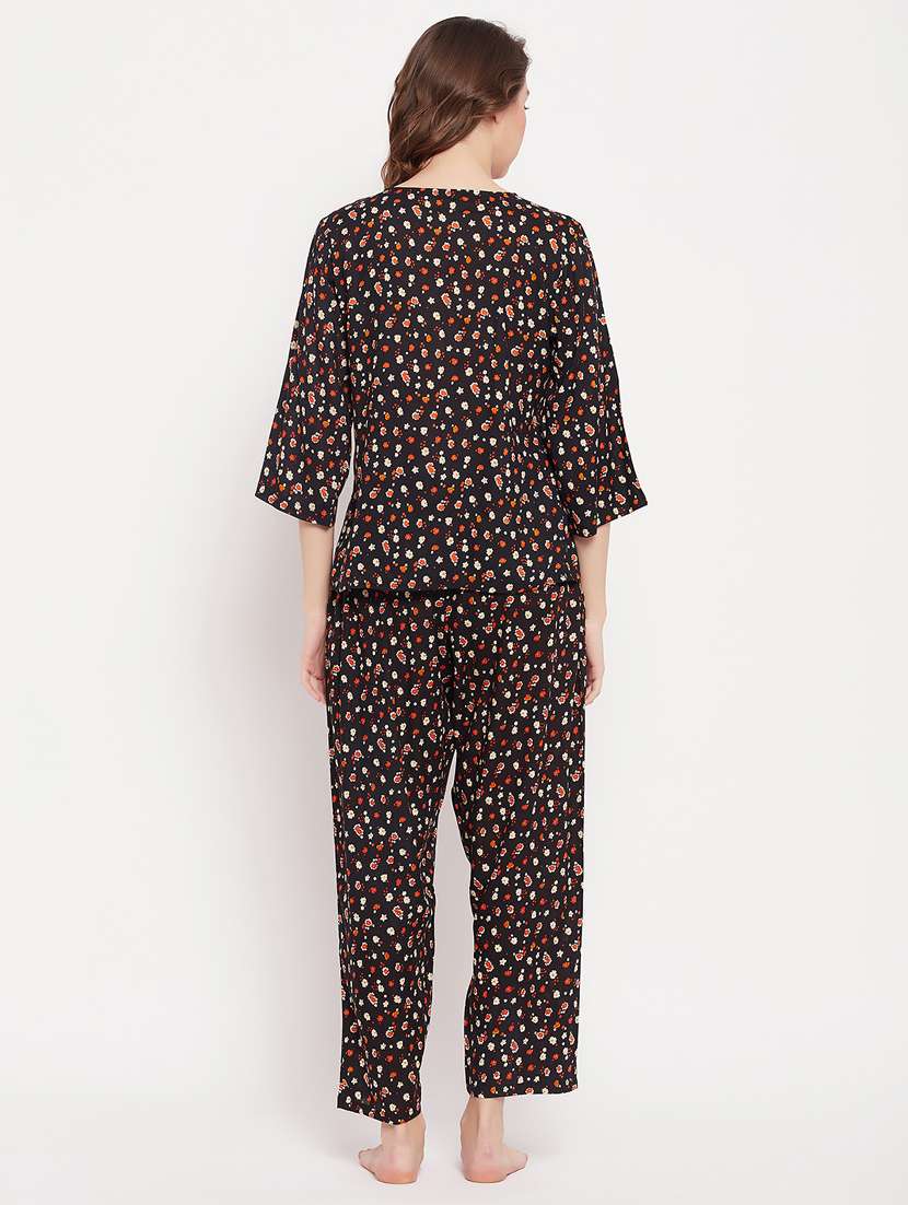 women printed shirt & full length trouser pyjama set - 20684037 -  Standard Image - 3