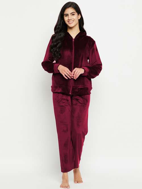 maroon solid pyjama set nightwear - 20685080 - Standard Image - 0