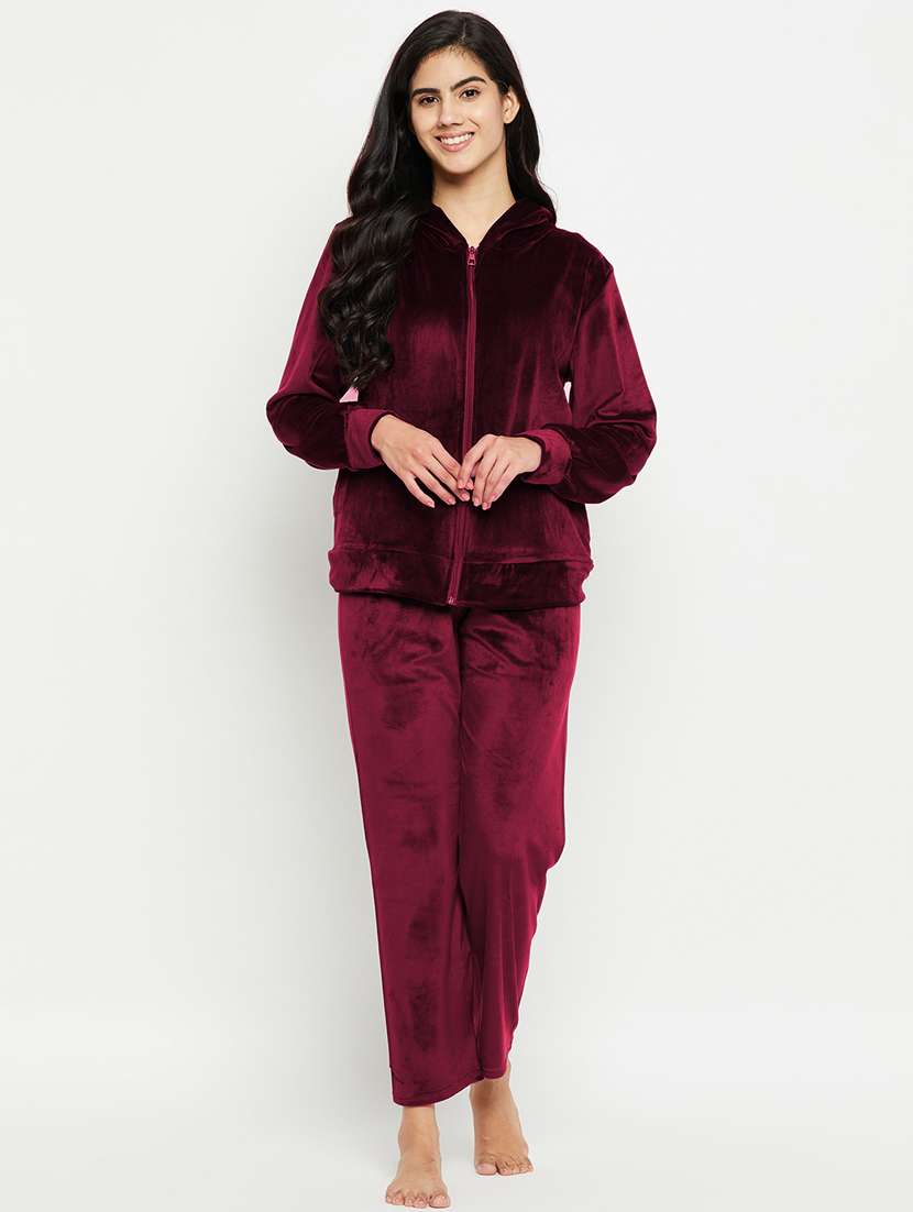 maroon solid pyjama set nightwear - 20685080 - Zoom Image - 0