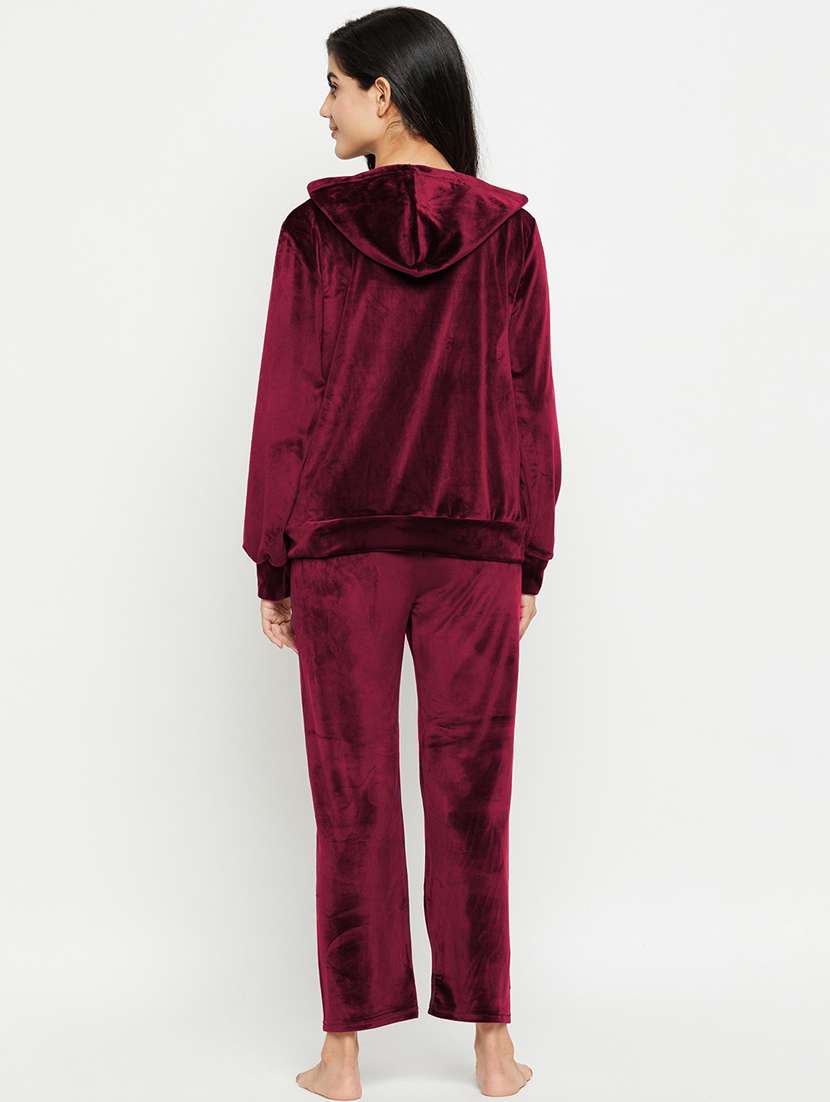 maroon solid pyjama set nightwear - 20685080 - Standard Image - 3