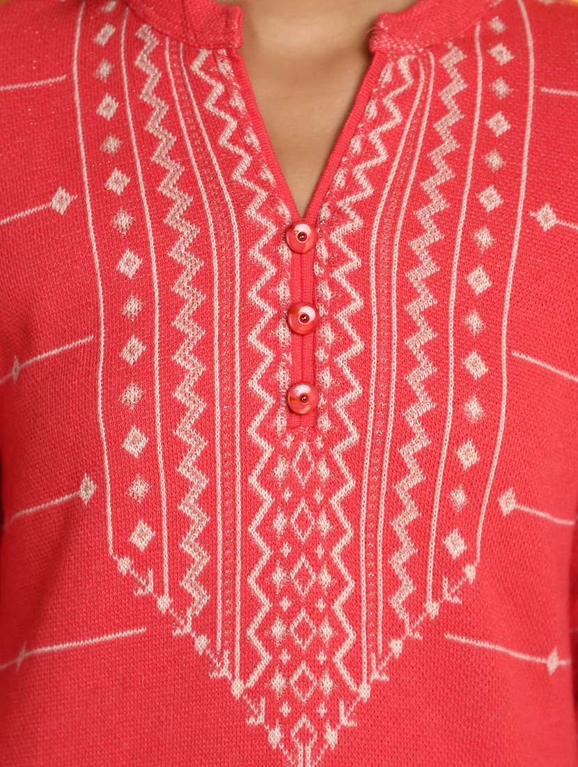 coral self design woolen kurta - 20685940 - Standard Image - 5