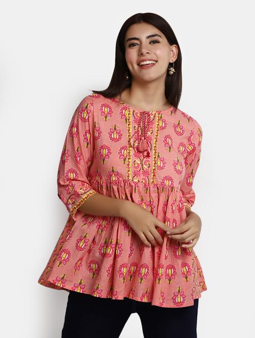 floral print cotton short kurti - 20686020 - Standard Image - 0