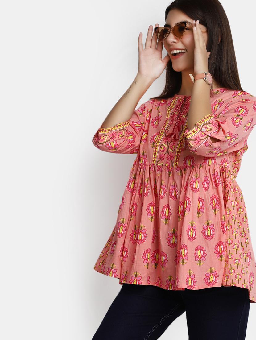 floral print cotton short kurti - 20686020 - Standard Image - 3