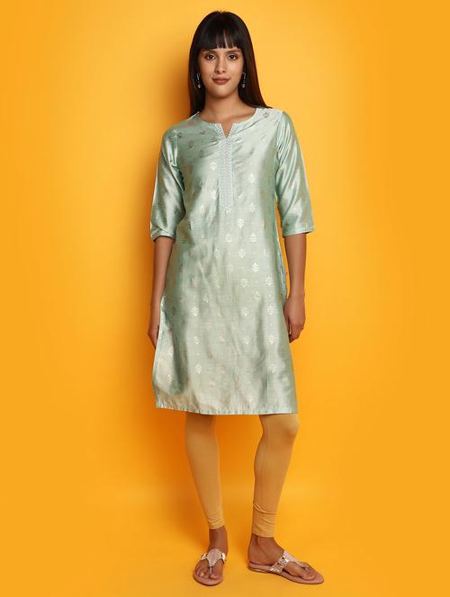 ai aqua three quarter sleeve straight kurta - 20686056 - Standard Image - 0