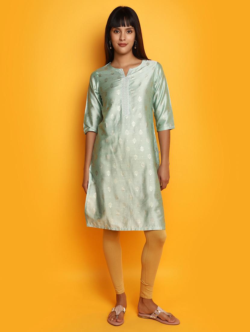 ai aqua three quarter sleeve straight kurta - 20686056 - Zoom Image - 0