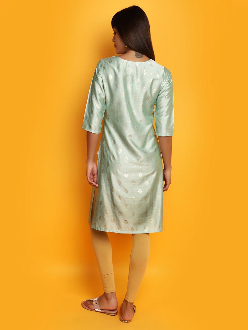 ai aqua three quarter sleeve straight kurta - 20686056 - Standard Image - 3