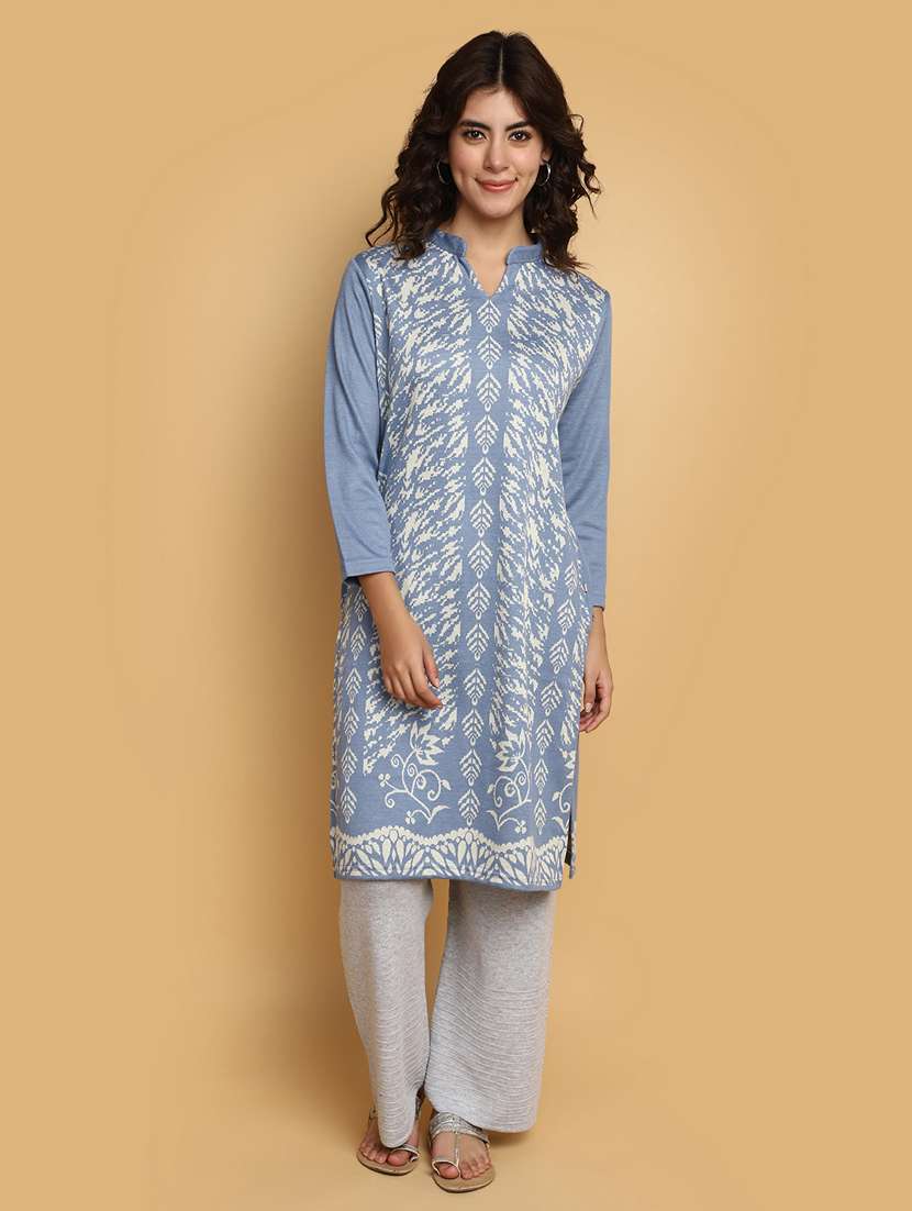 purist blue self design woolen kurta