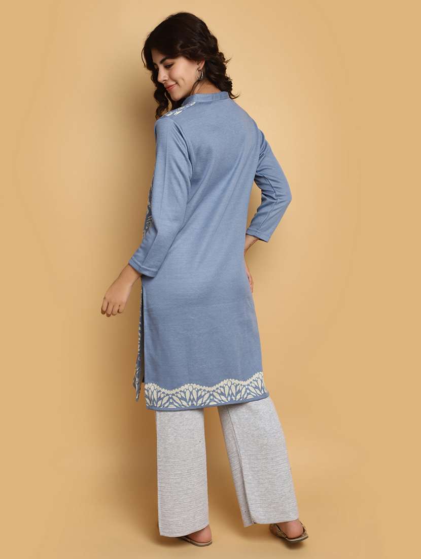 purist blue self design woolen kurta - 20686079 -  Standard Image - 3