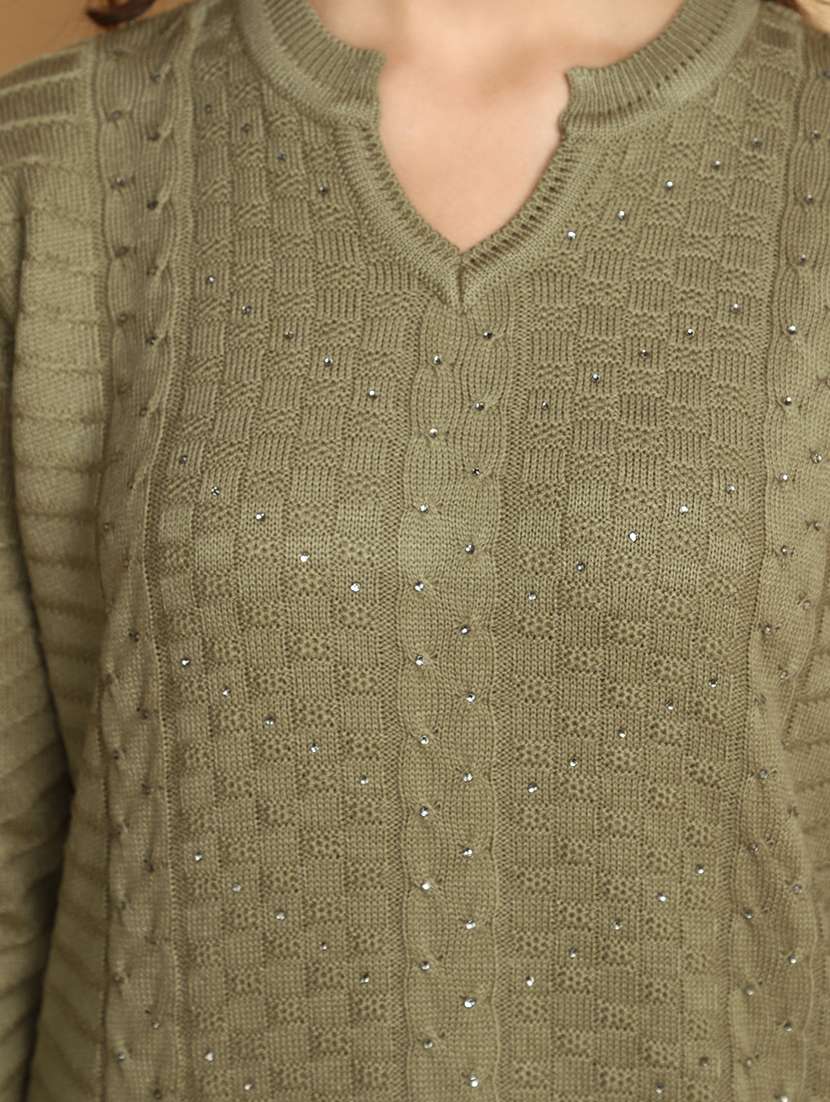 olive self design woolen kurta - 20686080 -  Standard Image - 5