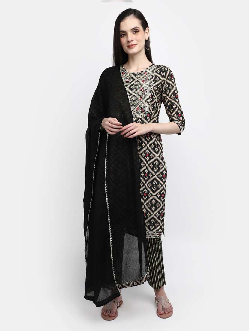 women black round neck kurta pant set with dupatta - 20686090 -  Standard Image - 3