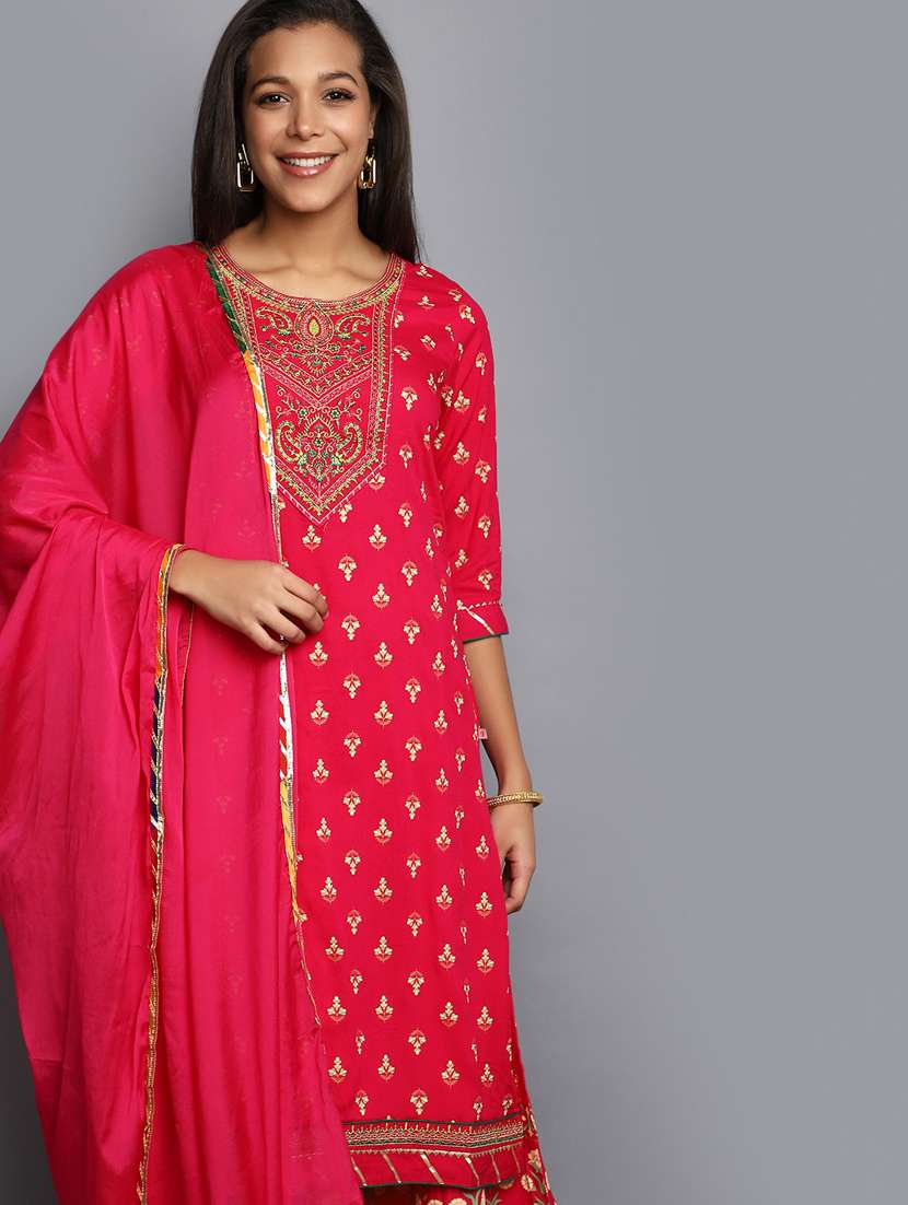 women pink round neck kurta sharara set with dupatta - 20686096 -  Standard Image - 3