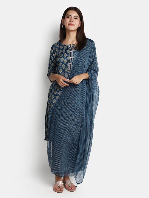 women blue kurta palazzo set with dupatta - 20686097 -  Standard Image - 0
