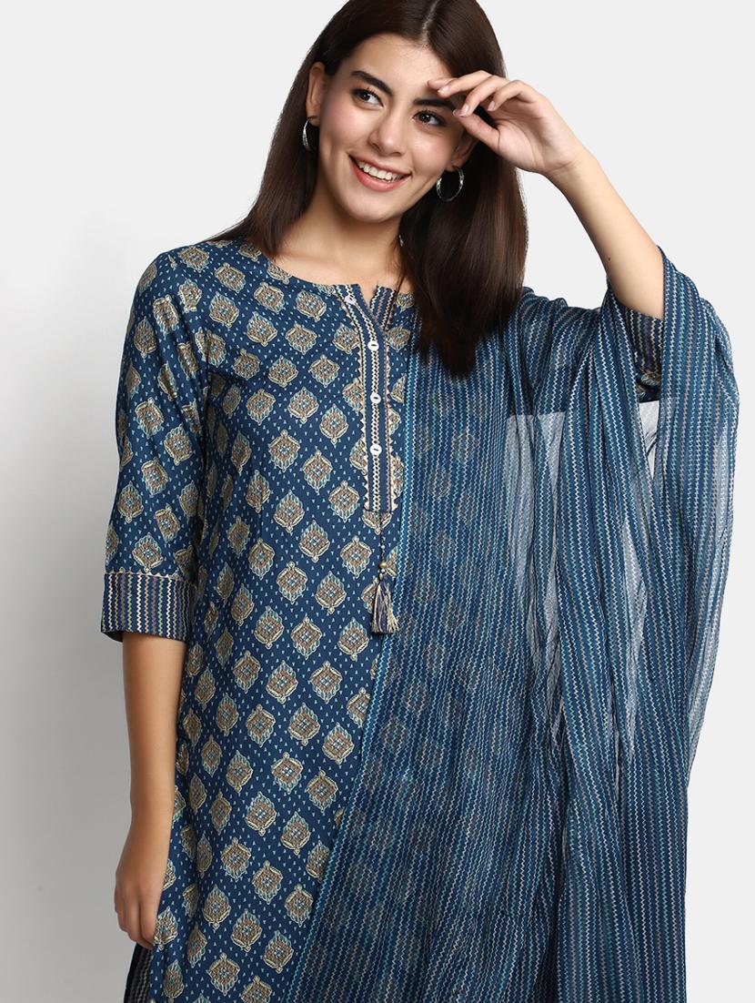 women blue kurta palazzo set with dupatta - 20686097 - Standard Image - 3