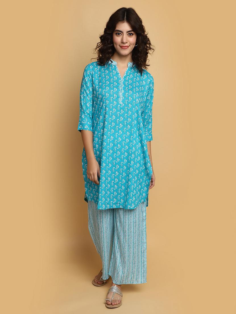 women paisley mandarin neck kurta palazzo set - 20686103 -  Zoom Image - 0