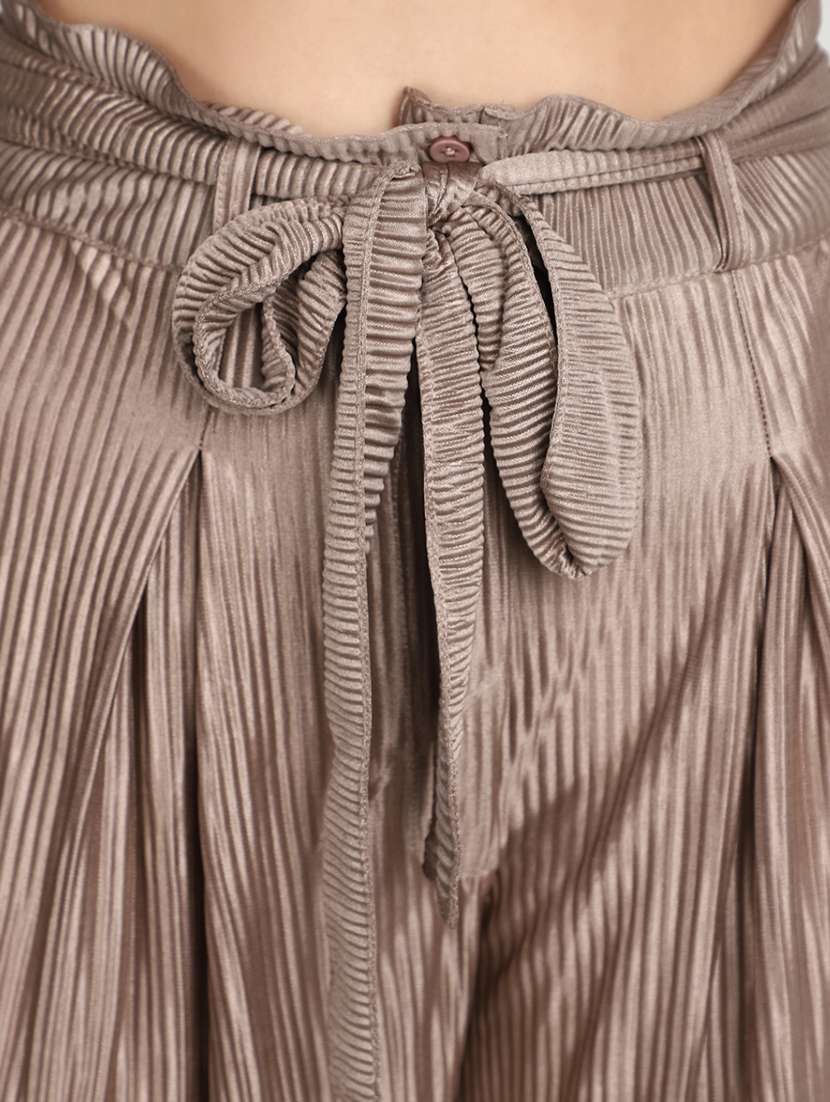 women brown self design detailed wide leg trouser - 20686116 -  Standard Image - 5