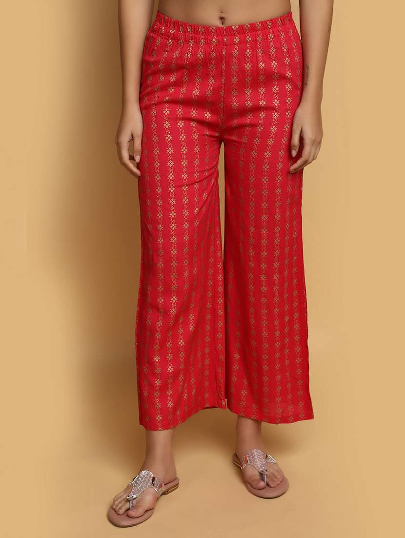 women foil printed straight palazzo