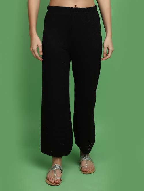 women black self design detailed trouser - 20686136 -  Standard Image - 0