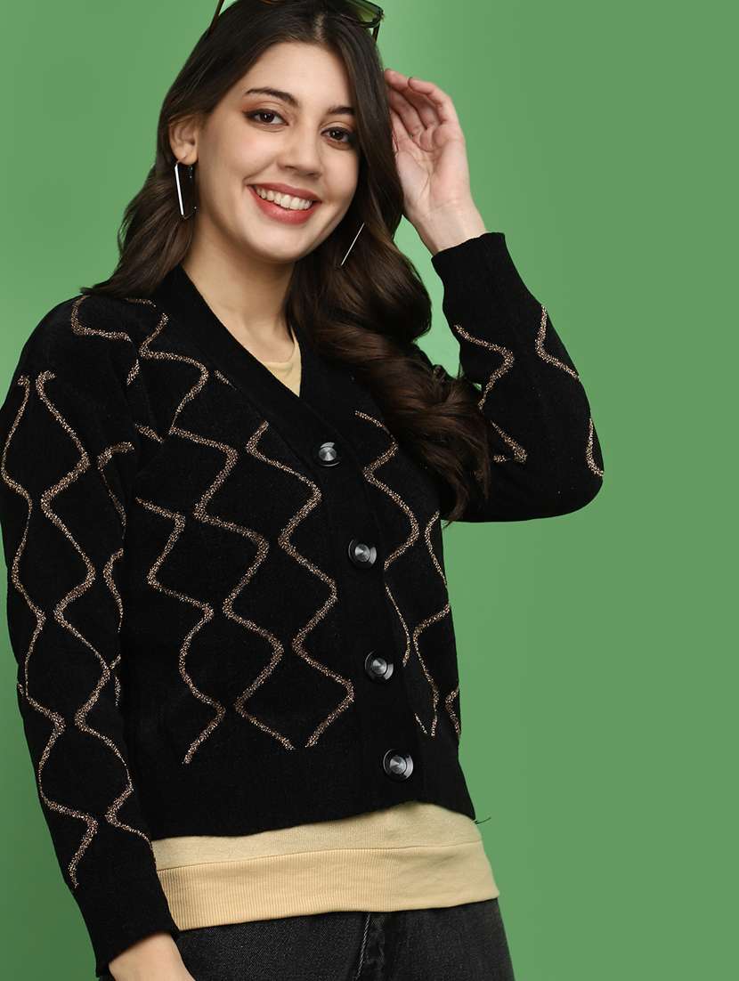 women self designed long sleeves cardigan - 20686155 - Standard Image - 3