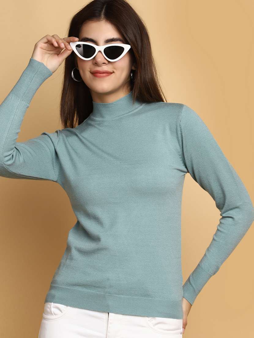 women solid high neck pullover - 20686159 -  Standard Image - 3