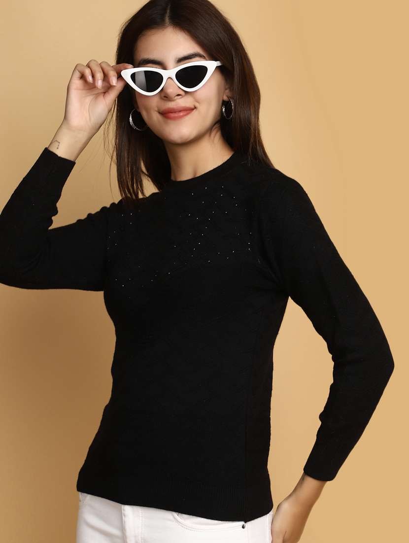 women solid embellished pullover - 20686162 - Standard Image - 3