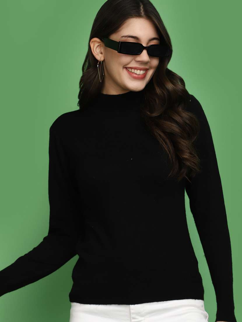 women solid mock neck pullover - 20686192 -  Standard Image - 3