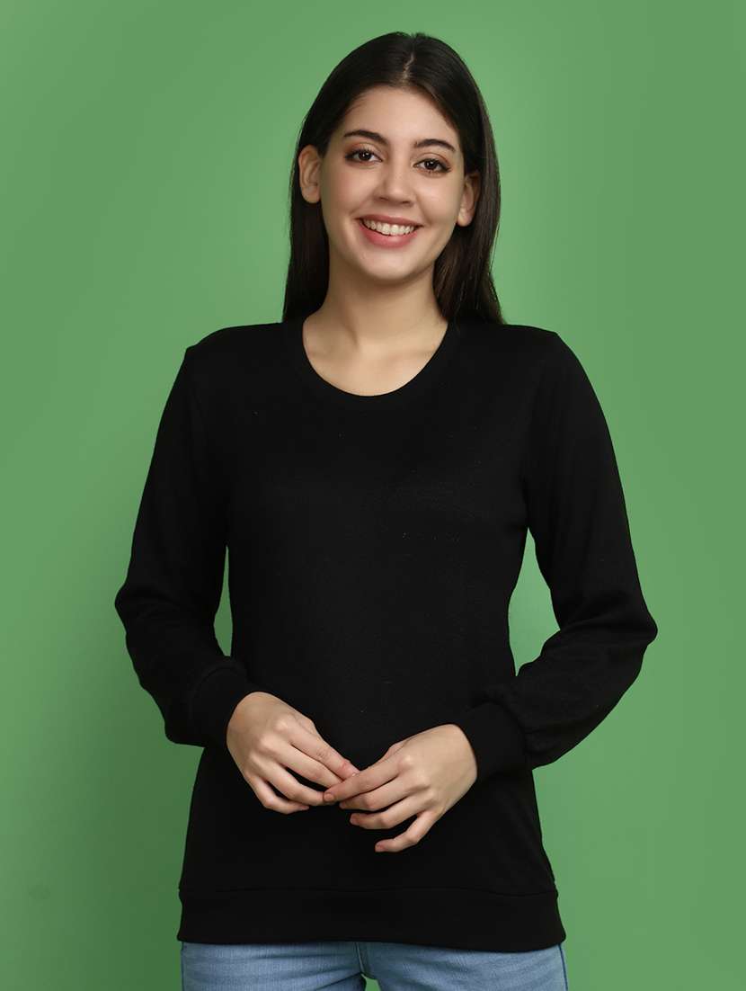 women solid long sleeves pullover - 20686197 -  Zoom Image - 0