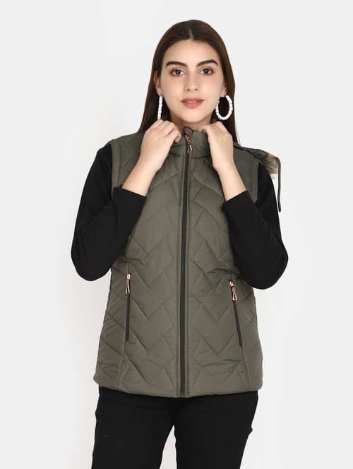 women solid sleeveless bomber jacket - 20686203 -  Standard Image - 0