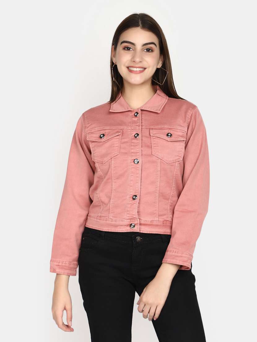 women peach solid full sleeve regular jacket