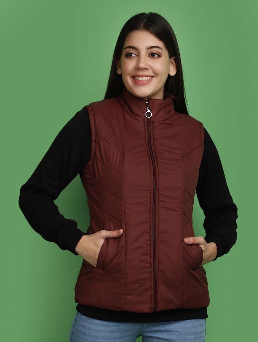women solid sleeveless bomber jacket