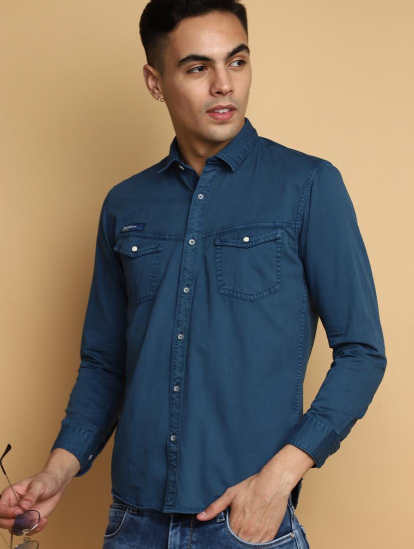 blue cotton casual shirt - 20686235 - Standard Image - 3
