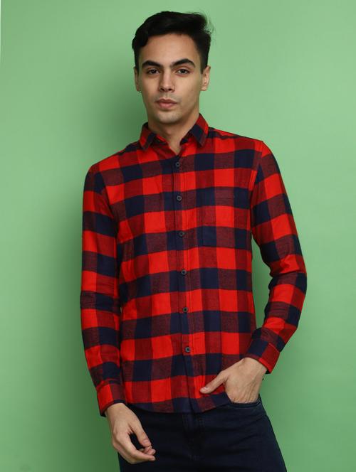 red cotton casual shirt - 20686249 - Standard Image - 0