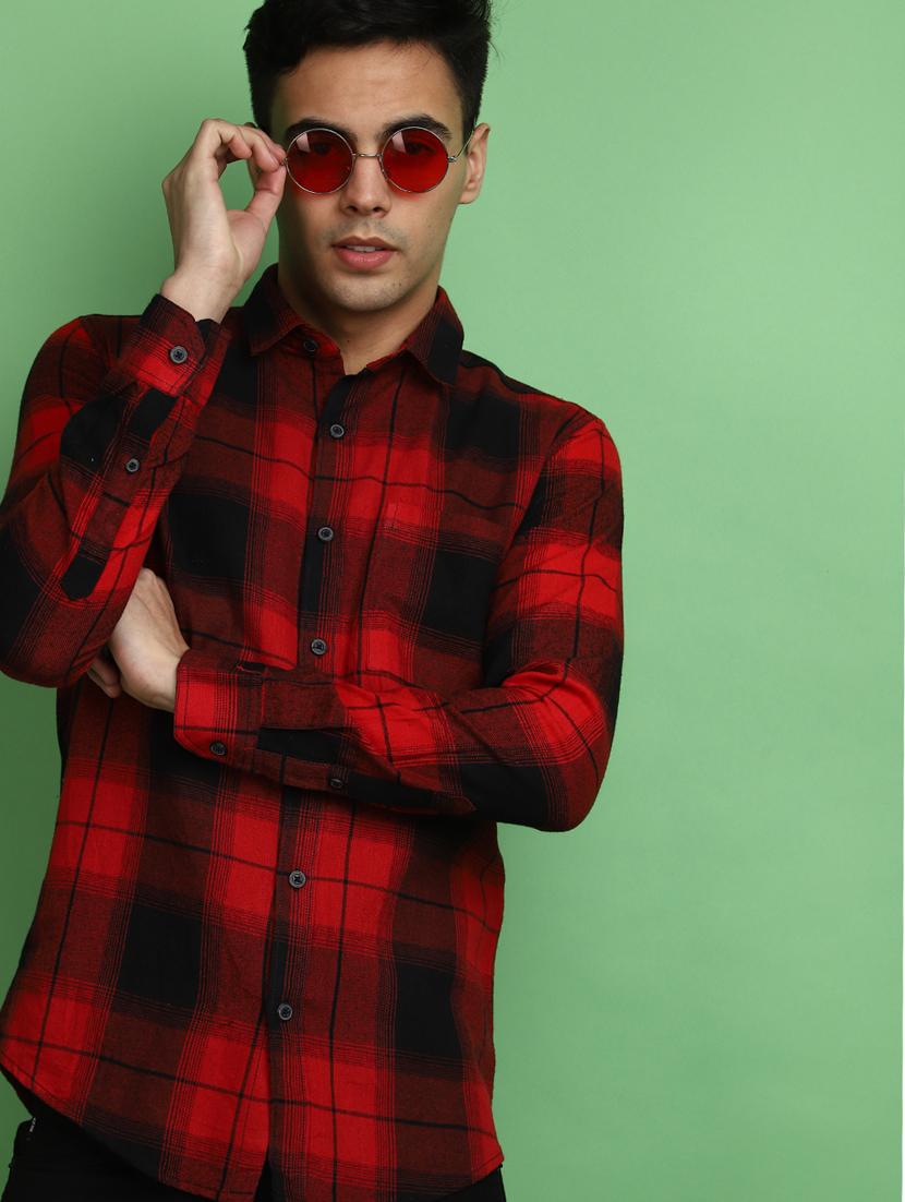 red cotton casual shirt - 20686250 - Standard Image - 3