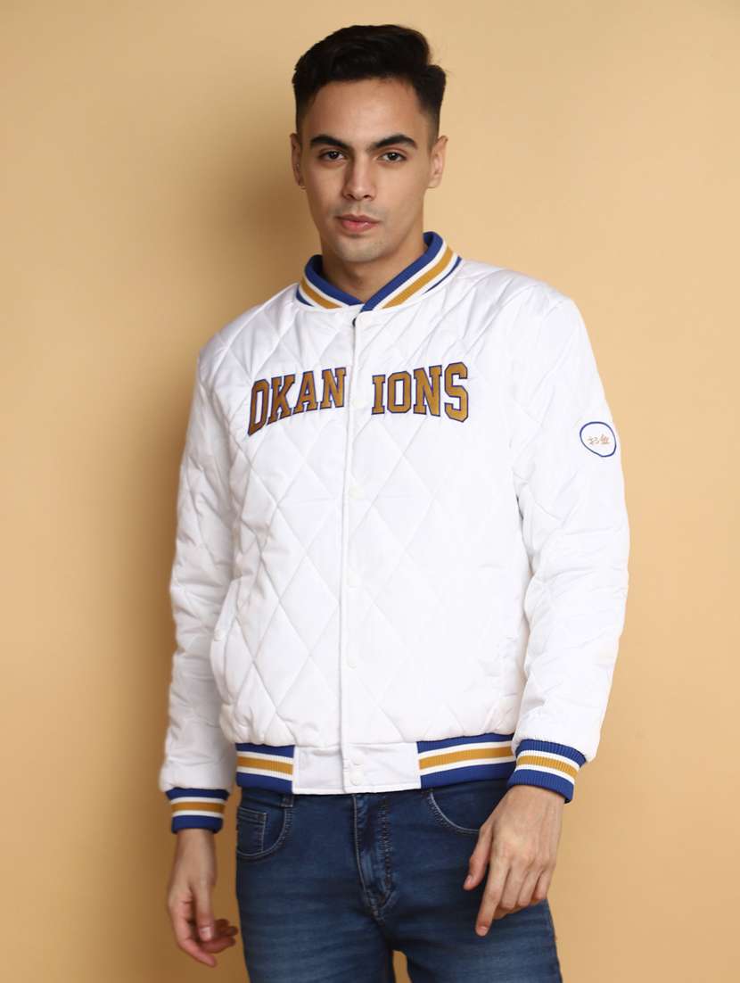 white embroidery detailed quilted casual jacket