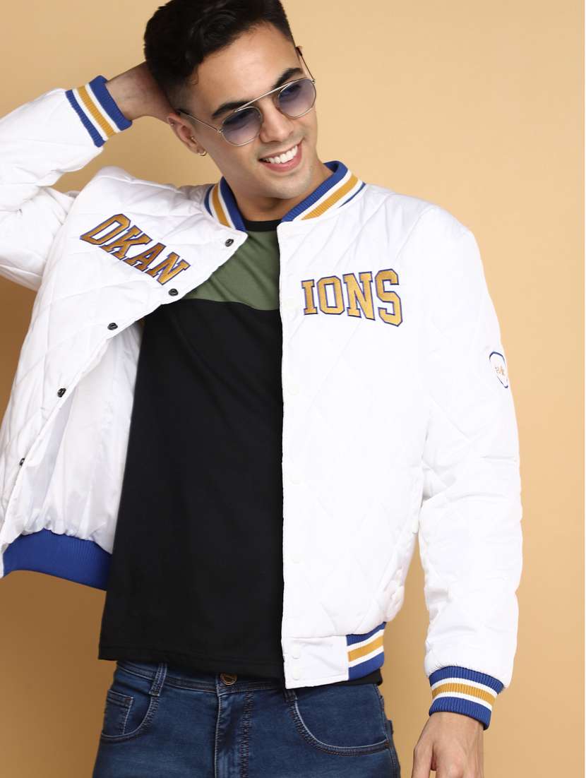 white embroidery detailed quilted casual jacket - 20686267 -  Standard Image - 3