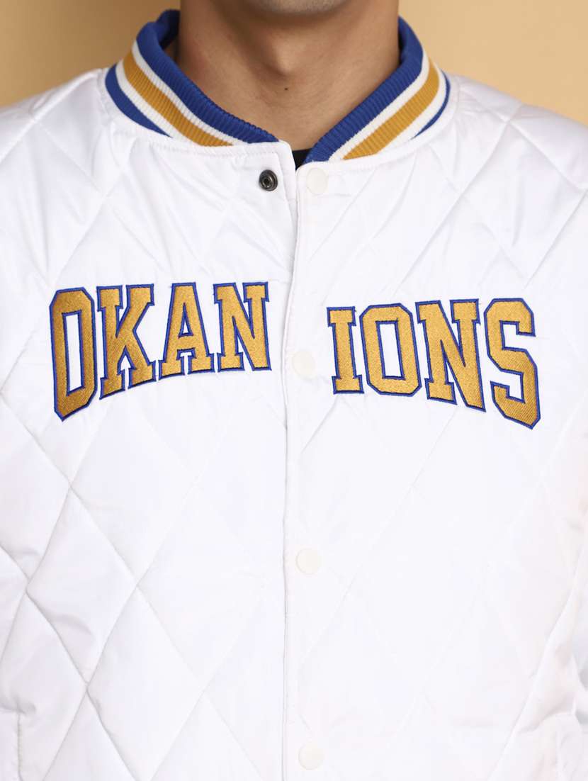 white embroidery detailed quilted casual jacket - 20686267 -  Standard Image - 5