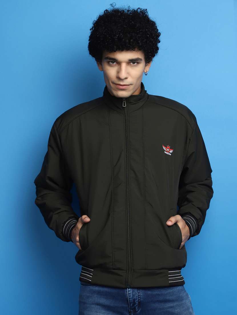 solid green detailed casual jacket - 20686270 -  Standard Image - 3