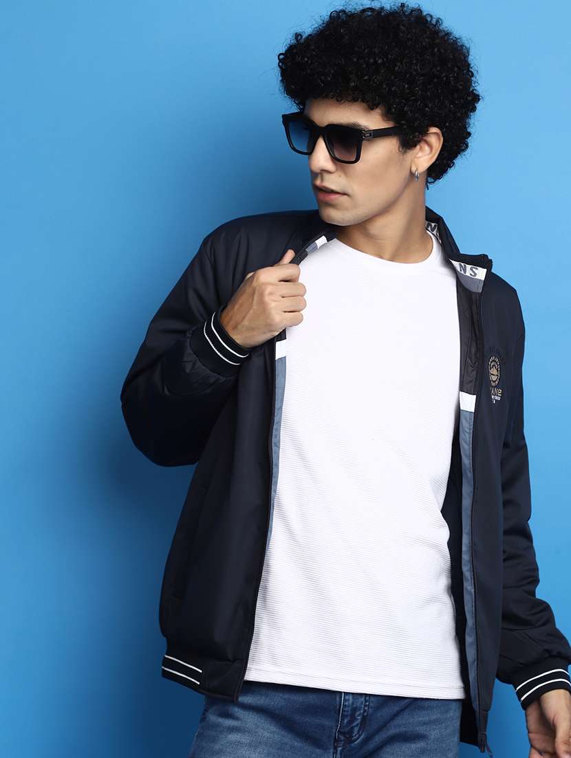 men blue color block reversible bomber jacket - 20686275 -  Standard Image - 3